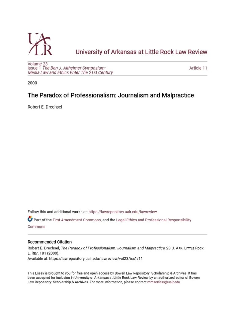 Journalism Malpractice and the Paradox of Professionalism PDF