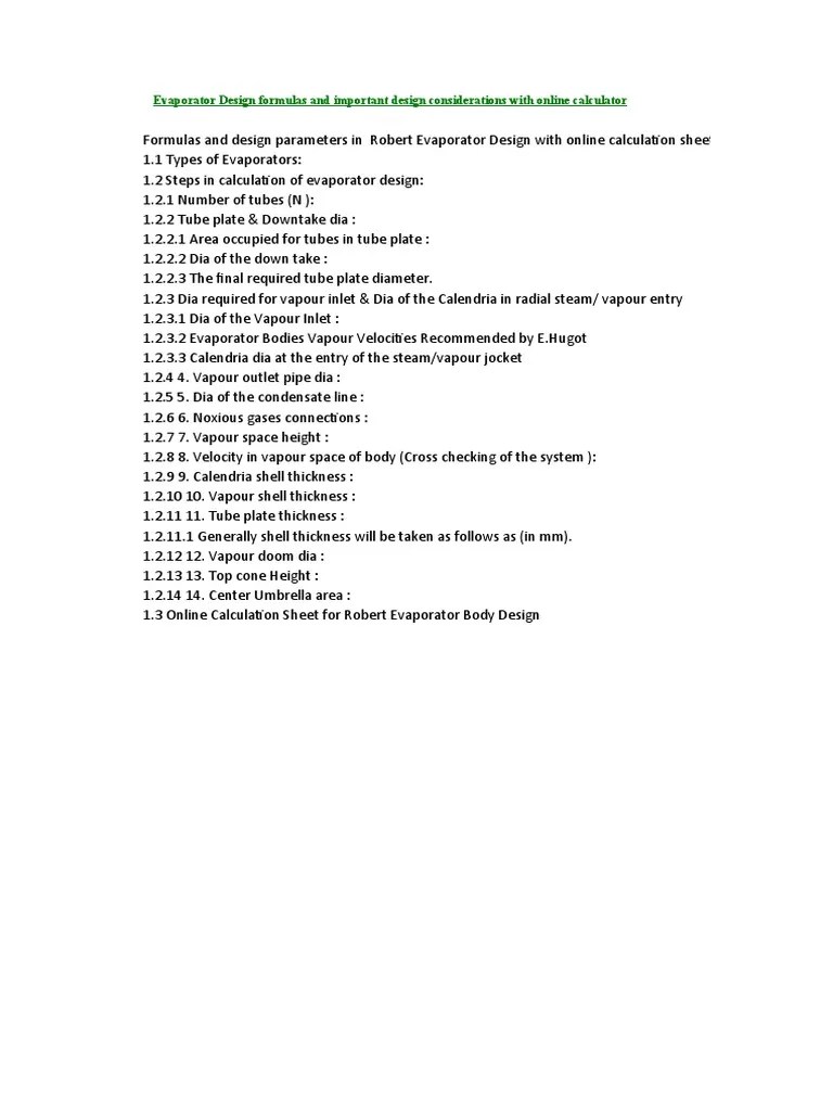 Evaporator Design Calculation PDF Area Pipe (Fluid Conveyance)