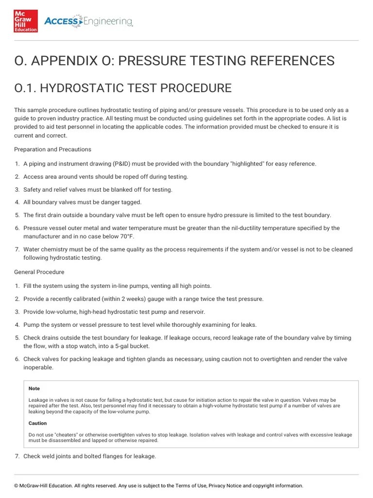 O. Appendix O Pressure Testing References O.1. Hydrostatic Test