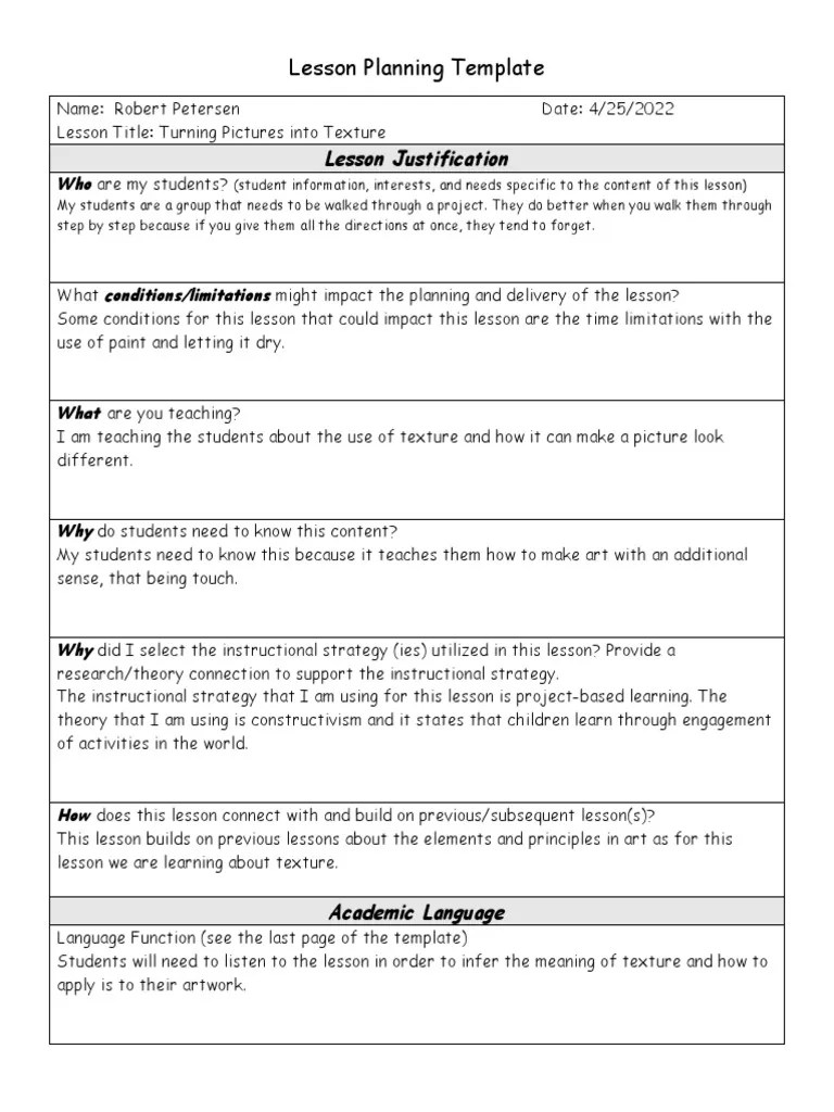 Lesson Planning Template Edtpa 2021 1 PDF Information Constructivism (Philosophy Of Education)