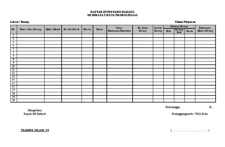 Contoh Format Laporan Inventaris Barang Contoh QQ