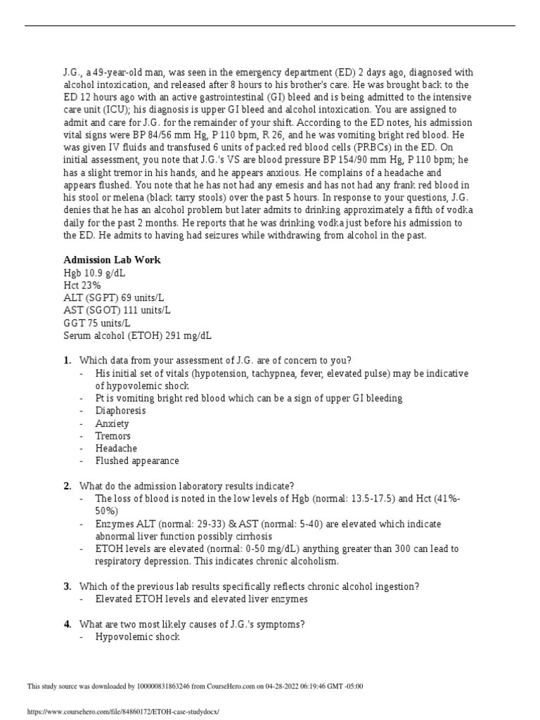 ETOH Case Study PDF Alcoholism Substance Abuse