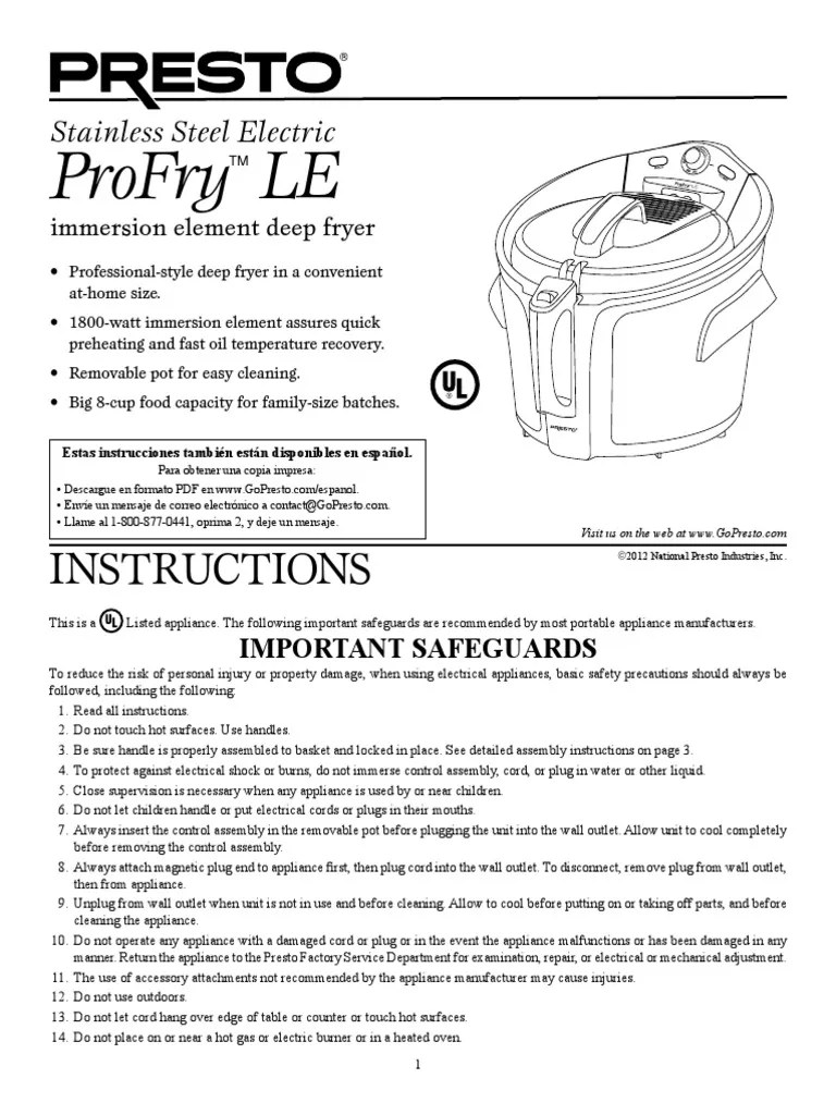 Deep Fryer Instruction Manual PDF French Fries Dishwasher