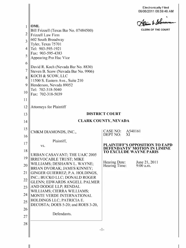 Plaintiff S Opposition To EAPD Defendants Motion in Limine To Exclude