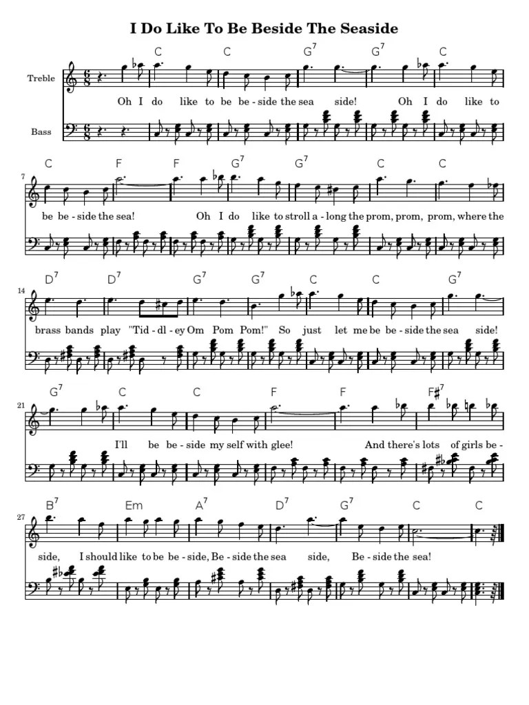 John A. Glover-Kind - I Do Like To Be Beside The Seaside Sheet Music For Double Bass - 8Notes.com Oh! I Do Like To Be Beside The Seaside (Piano Score) | Pdf | Sheet Music | Performing Arts