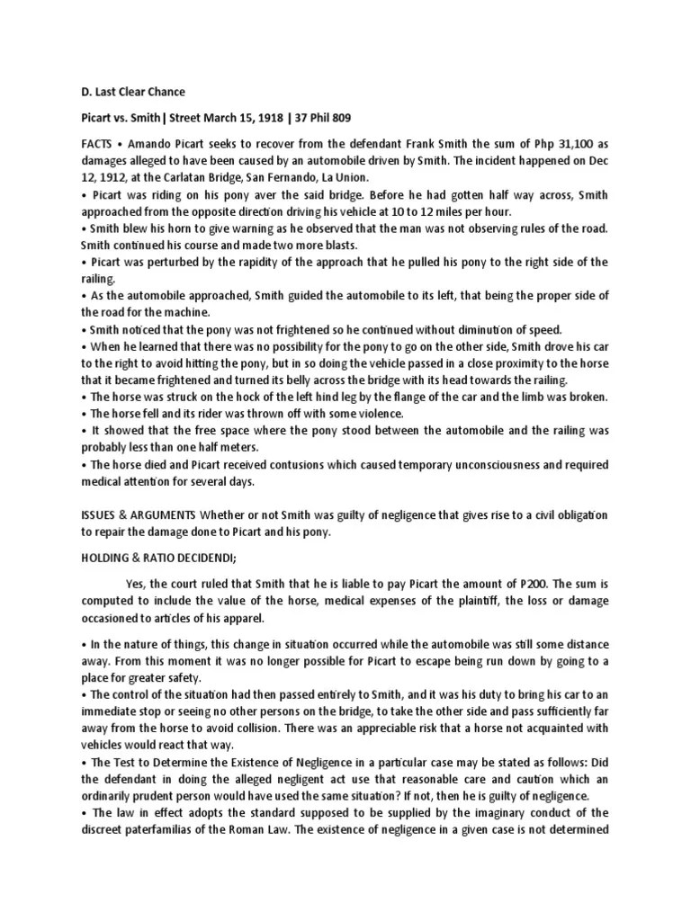 Last Clear Chance Doctrine Vicarous Liability PDF Negligence