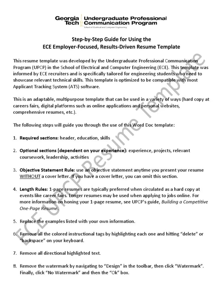 StepbyStep Guide For Using The ECE EmployerFocused, ResultsDriven Resume Template PDF