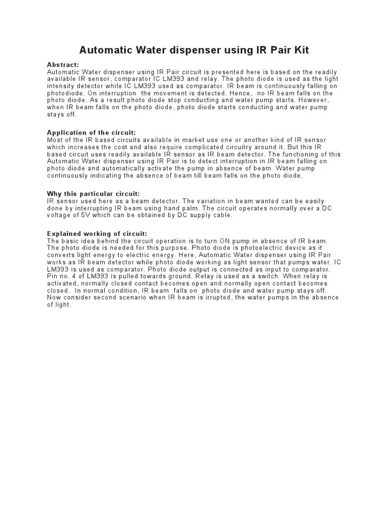 Automatic Water Dispenser Using IR Pair Kit PDF Printed Circuit