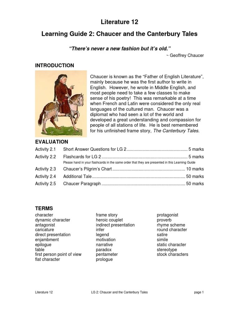 Canterbury Tales Study Guide PDF The Canterbury Tales Geoffrey Chaucer