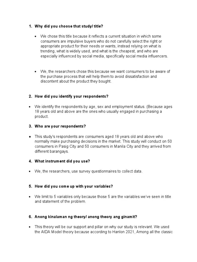 Why Did You Choose That Study/ Title? | PDF | Survey Methodology