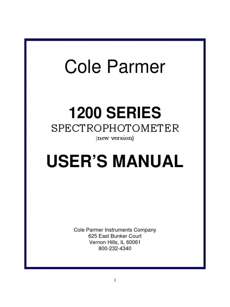 Spectrophotometer Cole Parmer 1200 User Manual PDF