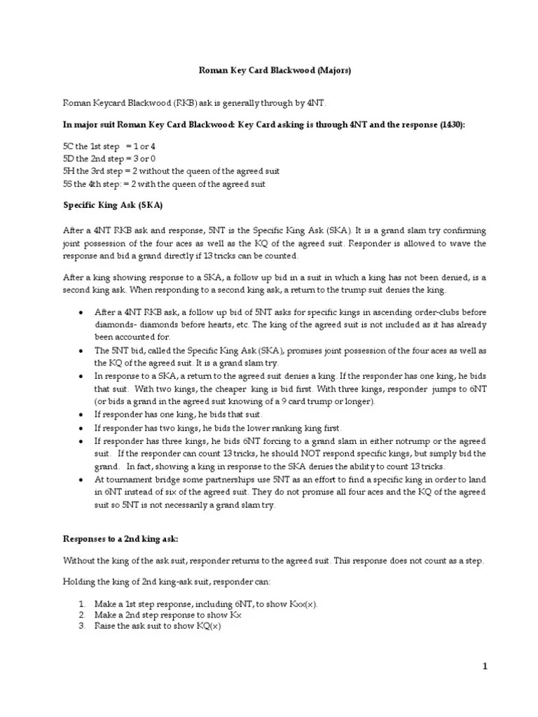 Roman Key Card Blackwood PDF Playing Cards Contract Bridge