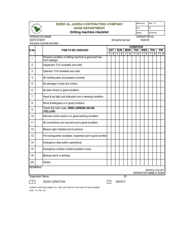 Drilling Machine Checklist PDF