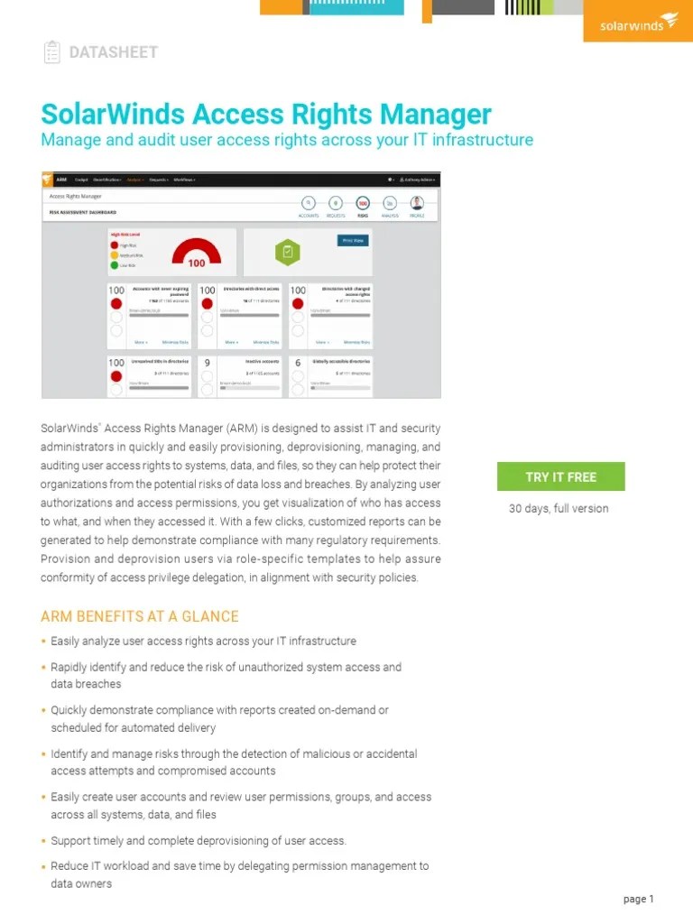 Solarwinds Access Rights Manager Manage and Audit User Access Rights