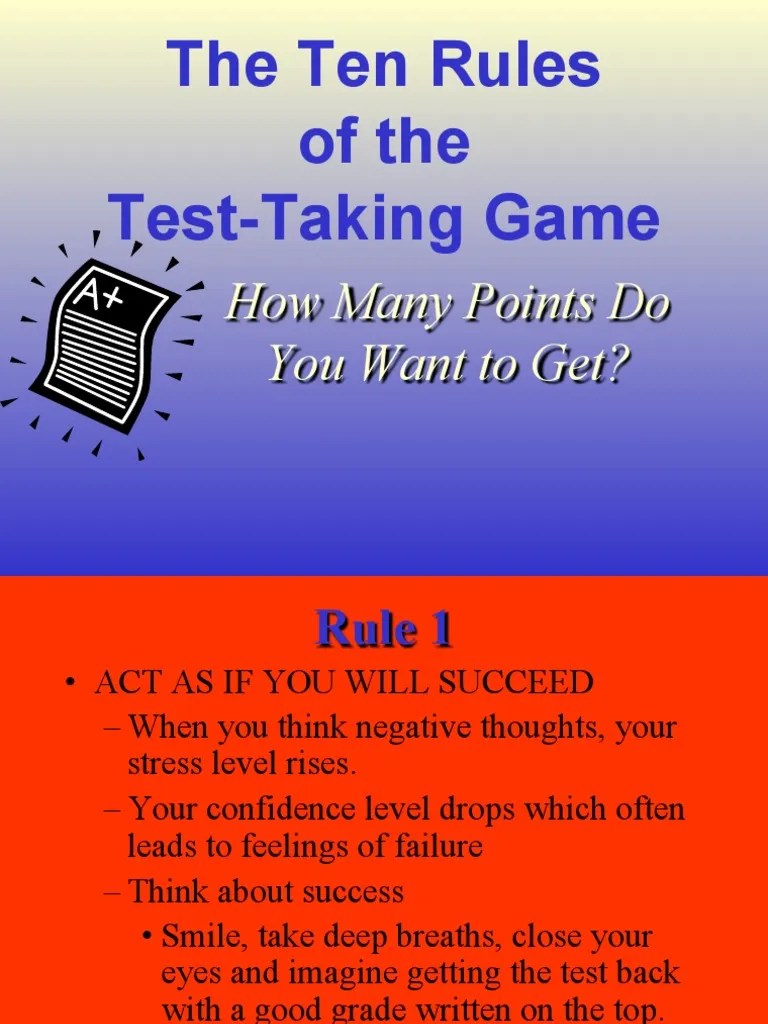 The Ten Rules of The TestTaking Game How Many Points Do You Want To Get? PDF Mind Cognition