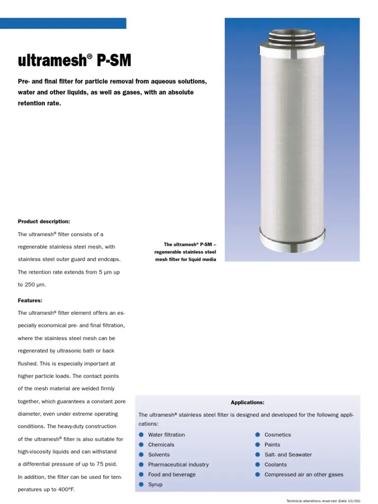 Mechanical Filter Data Sheet PDF Filtration Stainless Steel