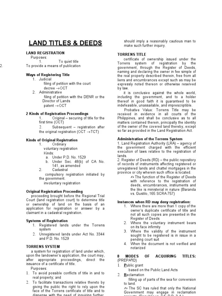 Land Titles and Deeds (Final) PDF Deed Title (Property)