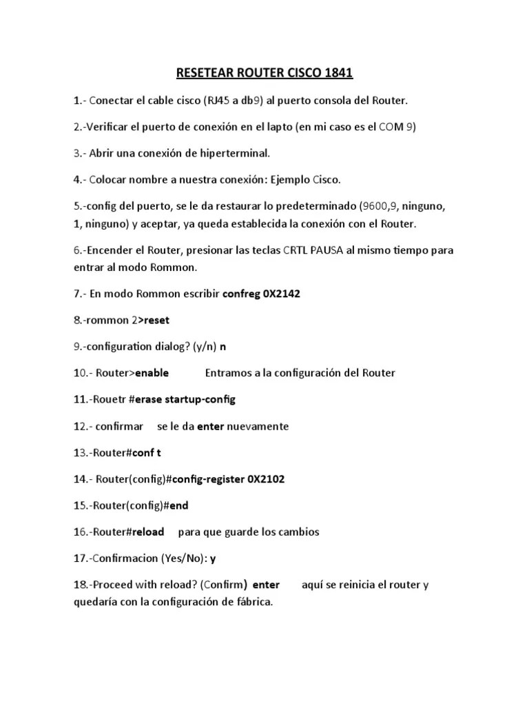 Resetear Router Cisco 1841 | PDF