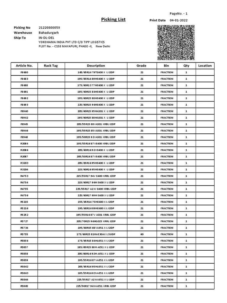 Dummy Labels Picking List PDF