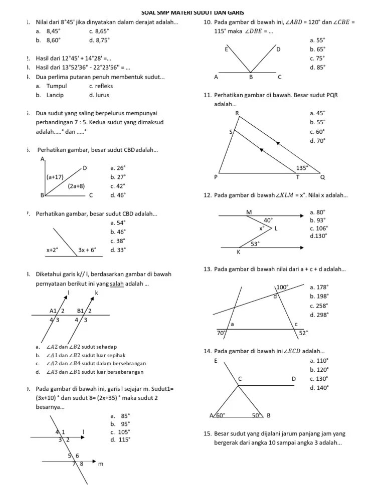 Soal Sudut Dan Garis SMP | PDF