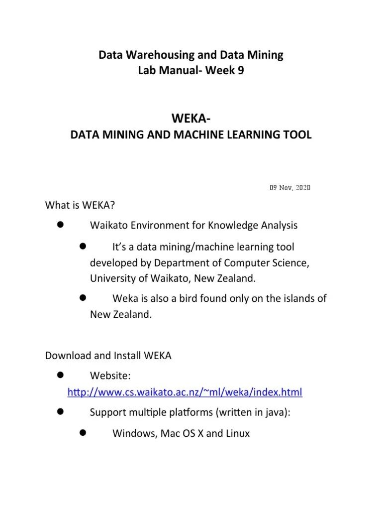 Weka Data Warehousing and Data Mining Lab ManualWeek 9 PDF
