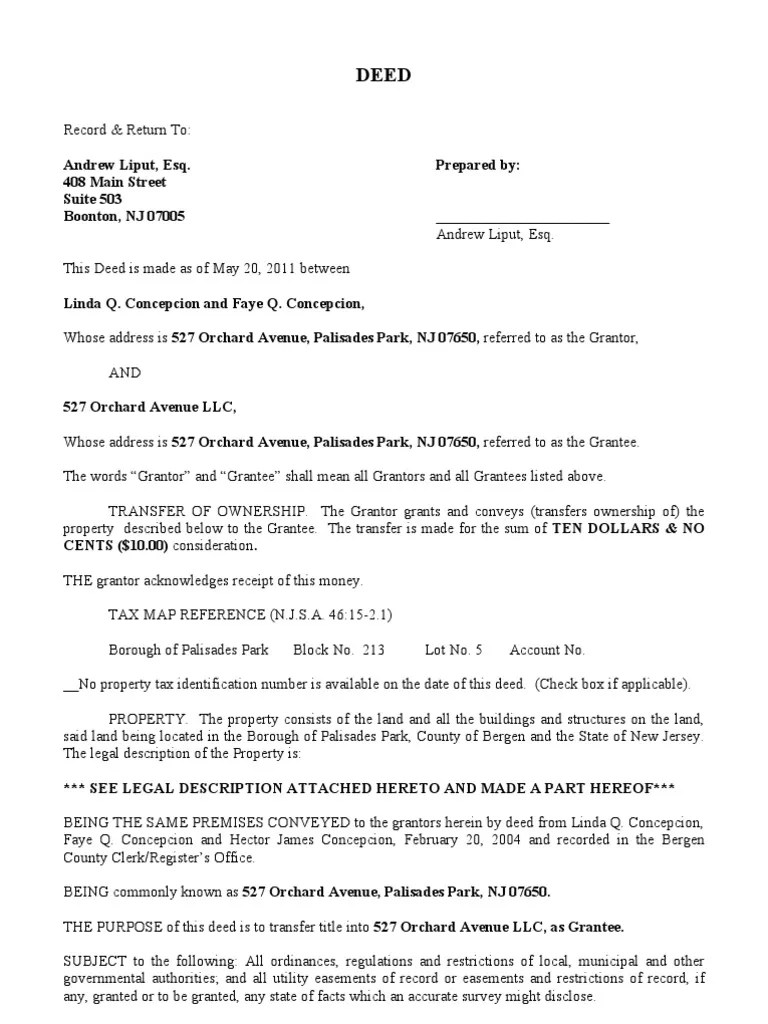 Nj Deed Form Deed Civil Law Law)