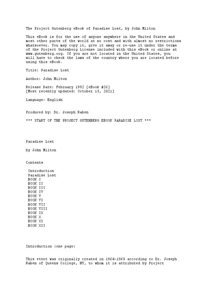 The Project Gutenberg Paradise Lost PDF