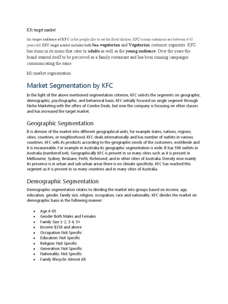 KFC Target Market PDF Market Segmentation Customer Relationship