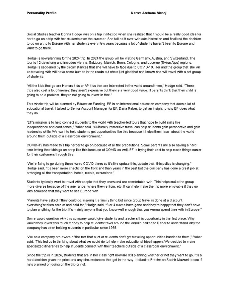 Personality Profile PDF Classroom