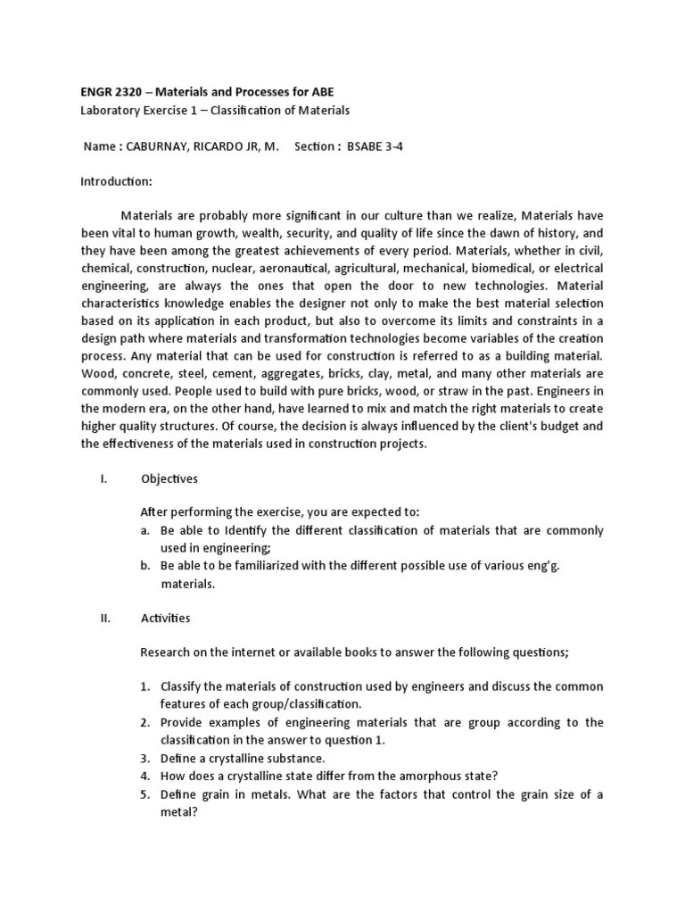 ENGR 2320 Materials and Processes For ABE PDF Metals Solid