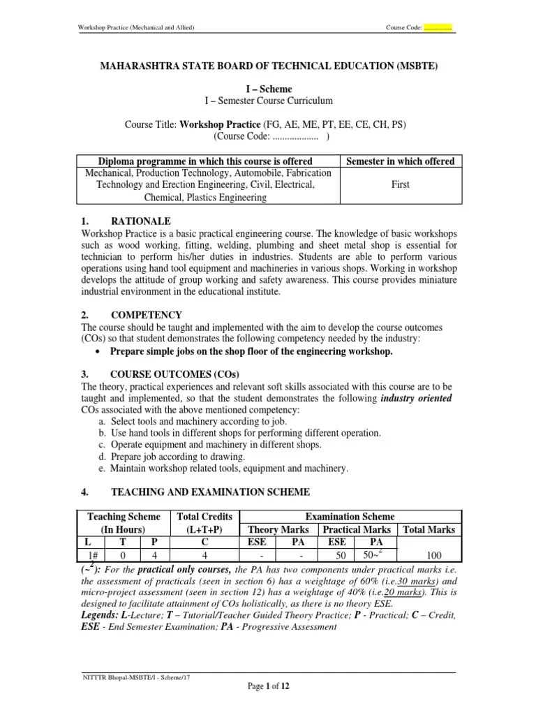 Practice (Mechanical and Allied) Course Code............. PDF Sheet Metal