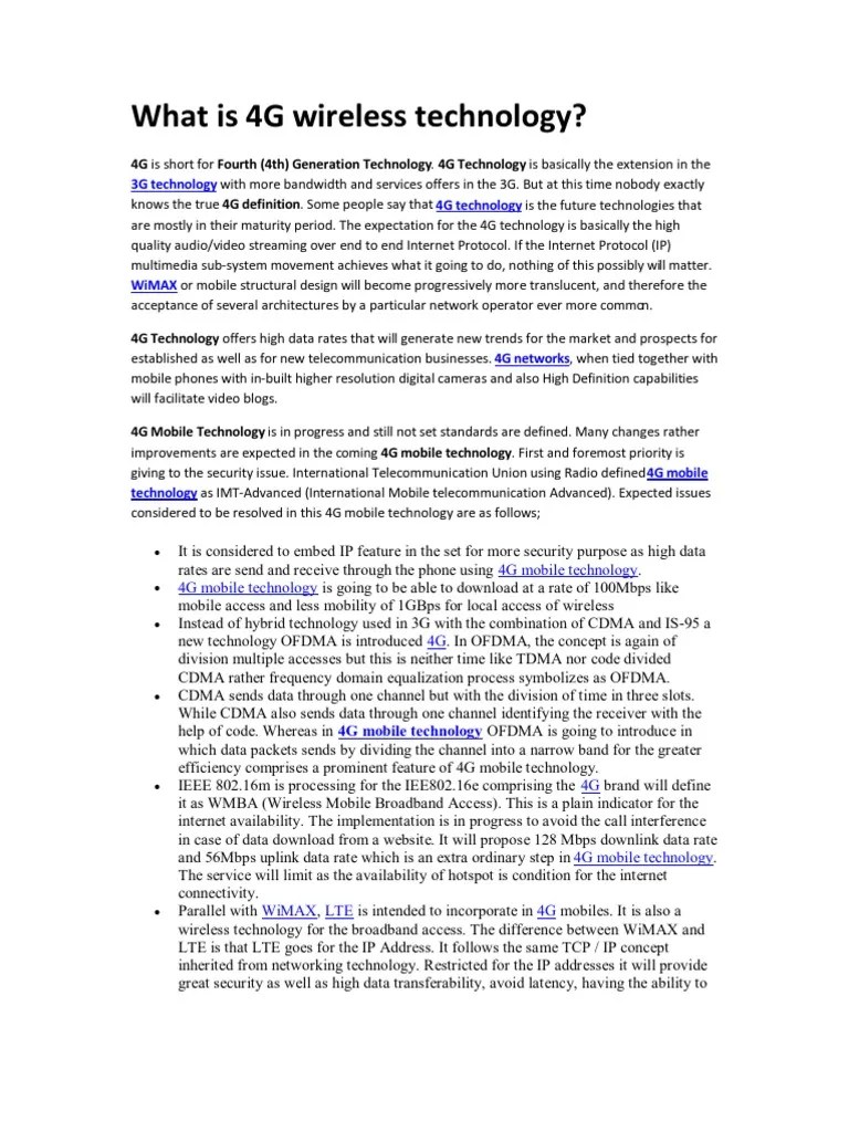 4g Wireless Technology PDF 4 G Access