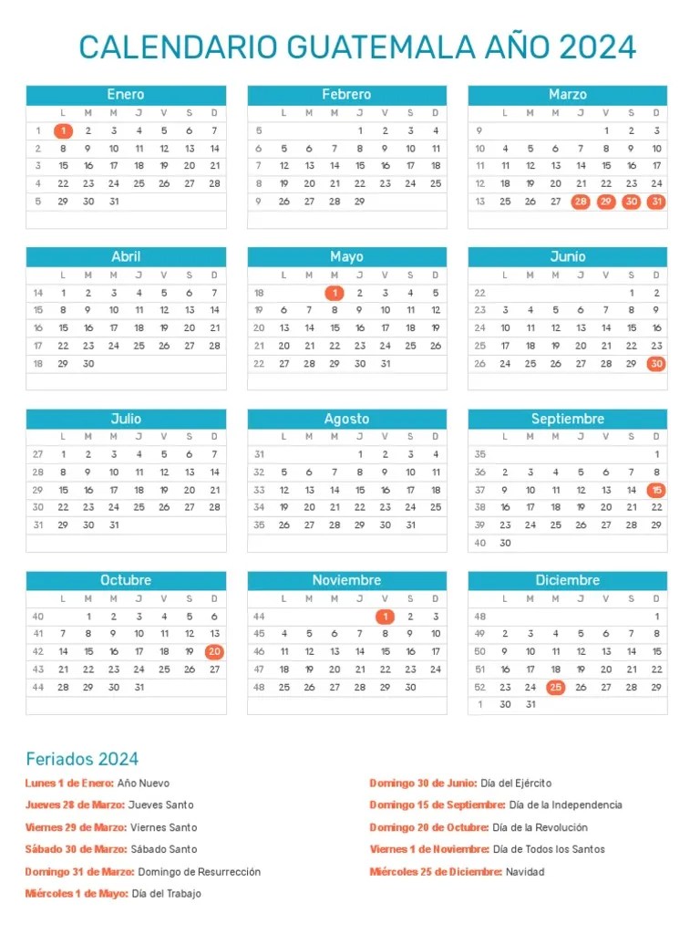 Calendario Guatemala 2024 PDF