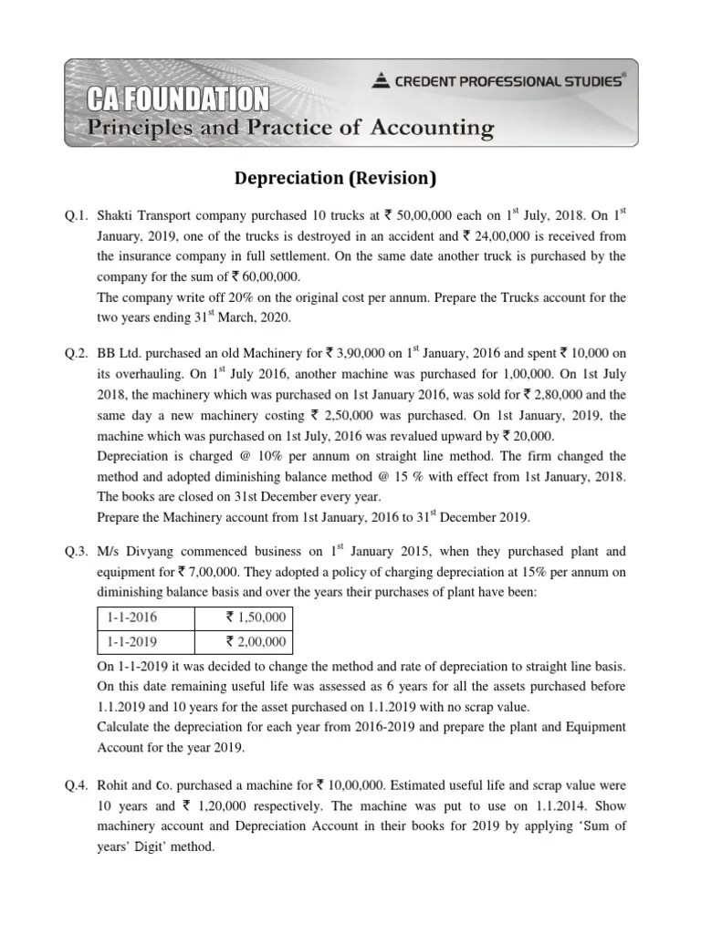 Depreciation Revision Worksheet PDF