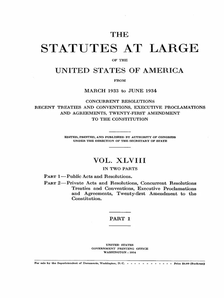 Statutes at Large March1933 to June 1934 U.S. State United States