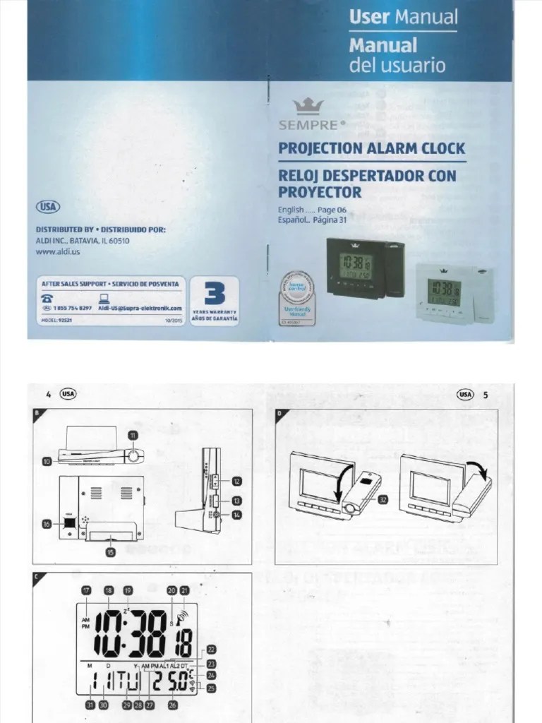 Fdocuments in Aldi Sempre Projection Alarm Clock Manual PDF