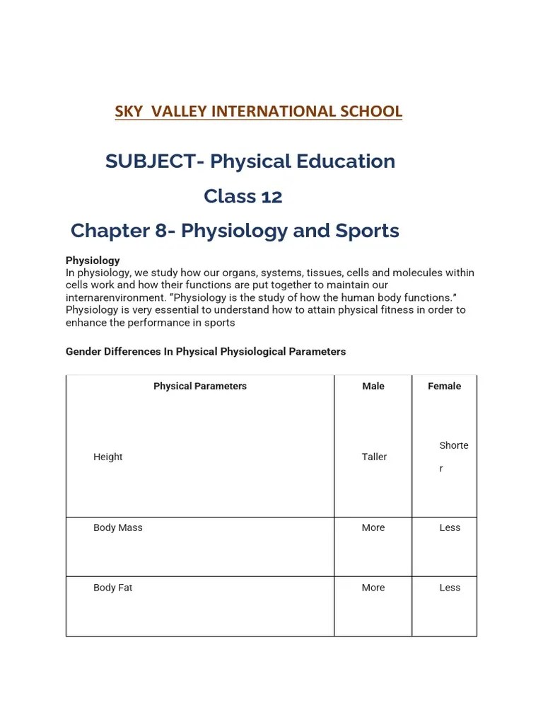 SUBJECTPhysical Education Class 12 Chapter 8 Physiology and Sports