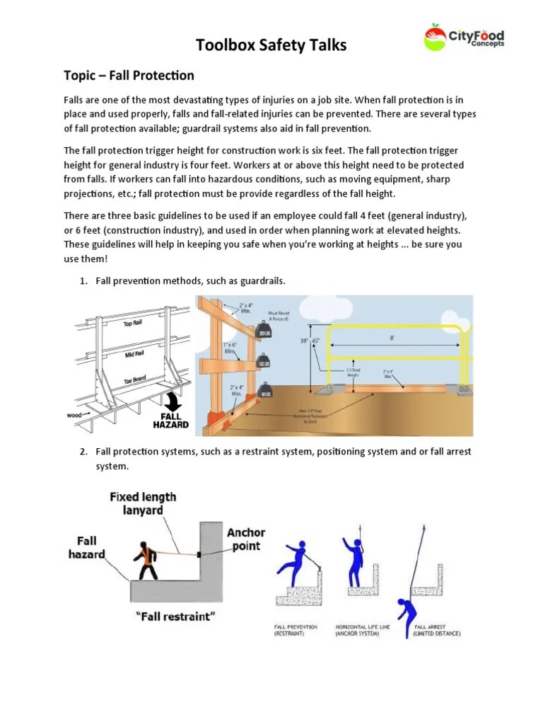 Toolbox Safety Talks Fall Protection PDF Safety