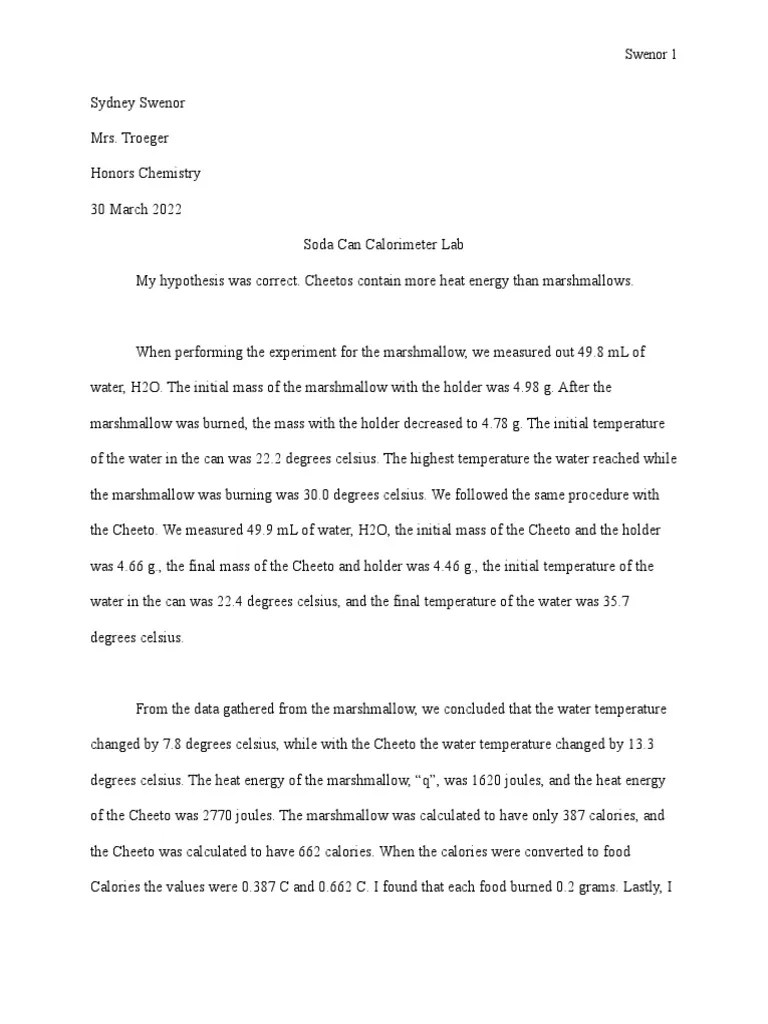 Soda Can Calorimeter Lab PDF
