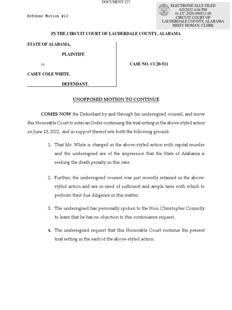 Motion To Continue Trial PDF Virginia Circuit Court Justice