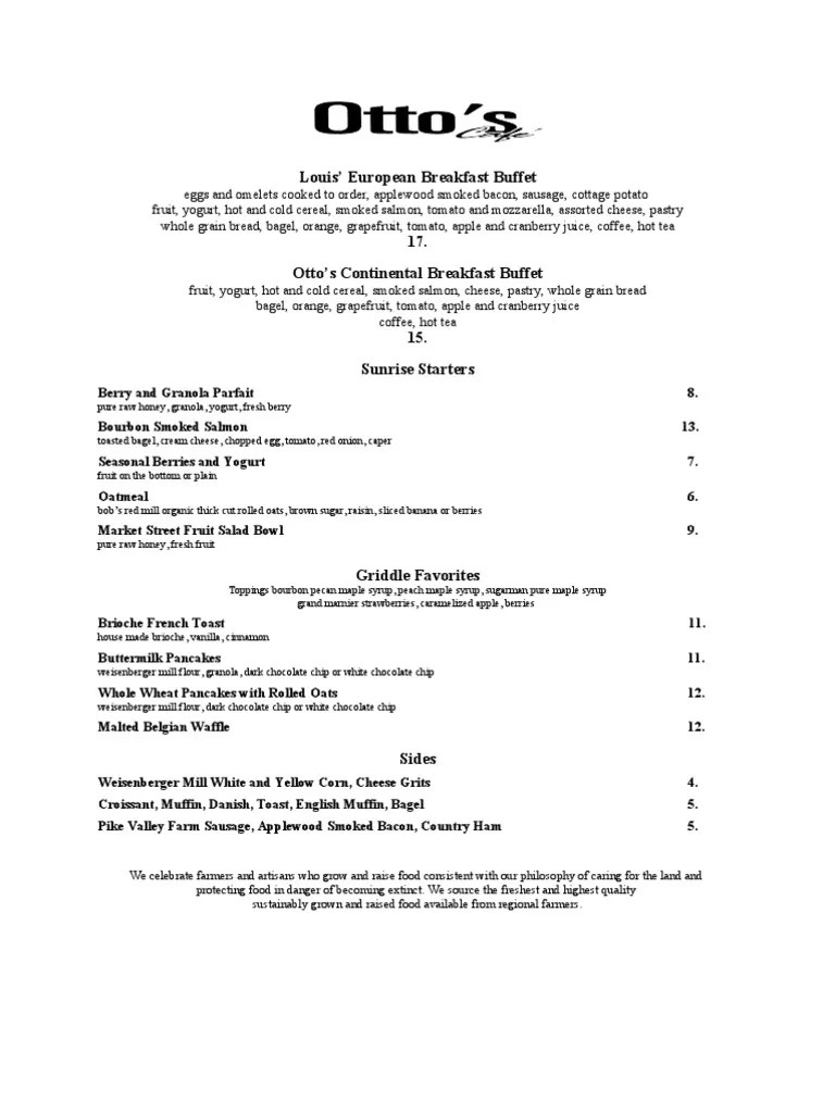 Otto's Menu PDF Foods Cuisine