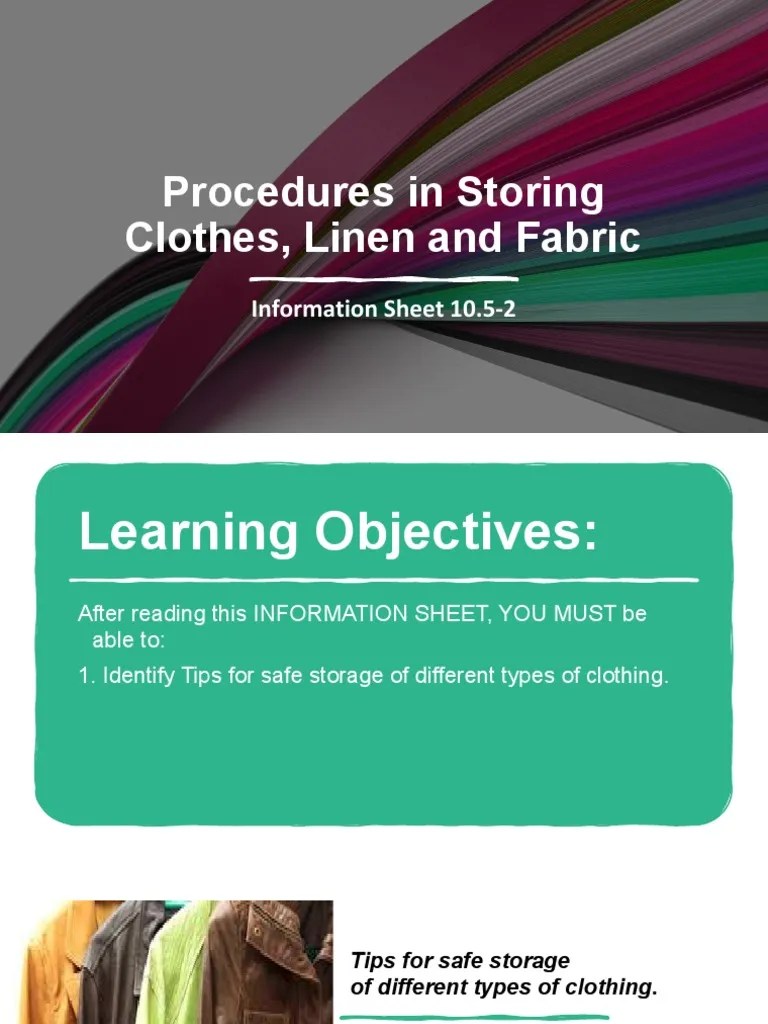 Procedures in Storing Clothes, Linen and Fabric PDF