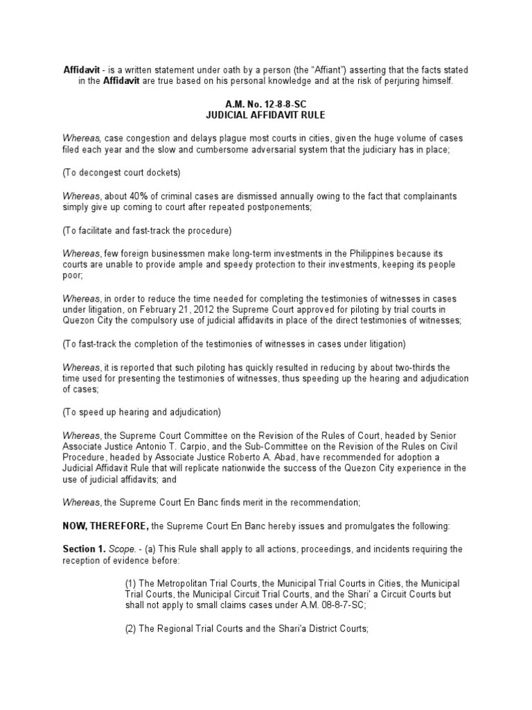 Judicial Affidavit Rule PDF Affidavit Witness