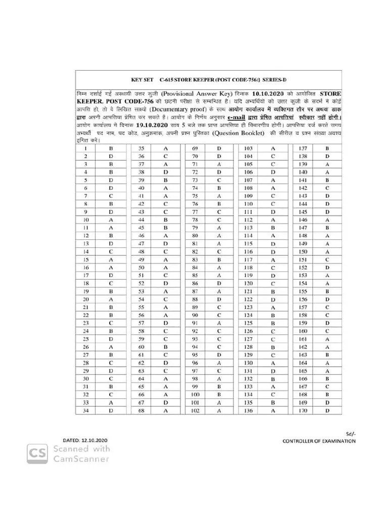 Store Keeper Answer Key PDF