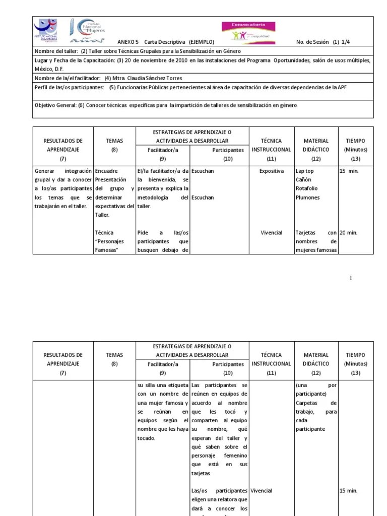 EJEMPLO CARTA DESCRIPTIVA