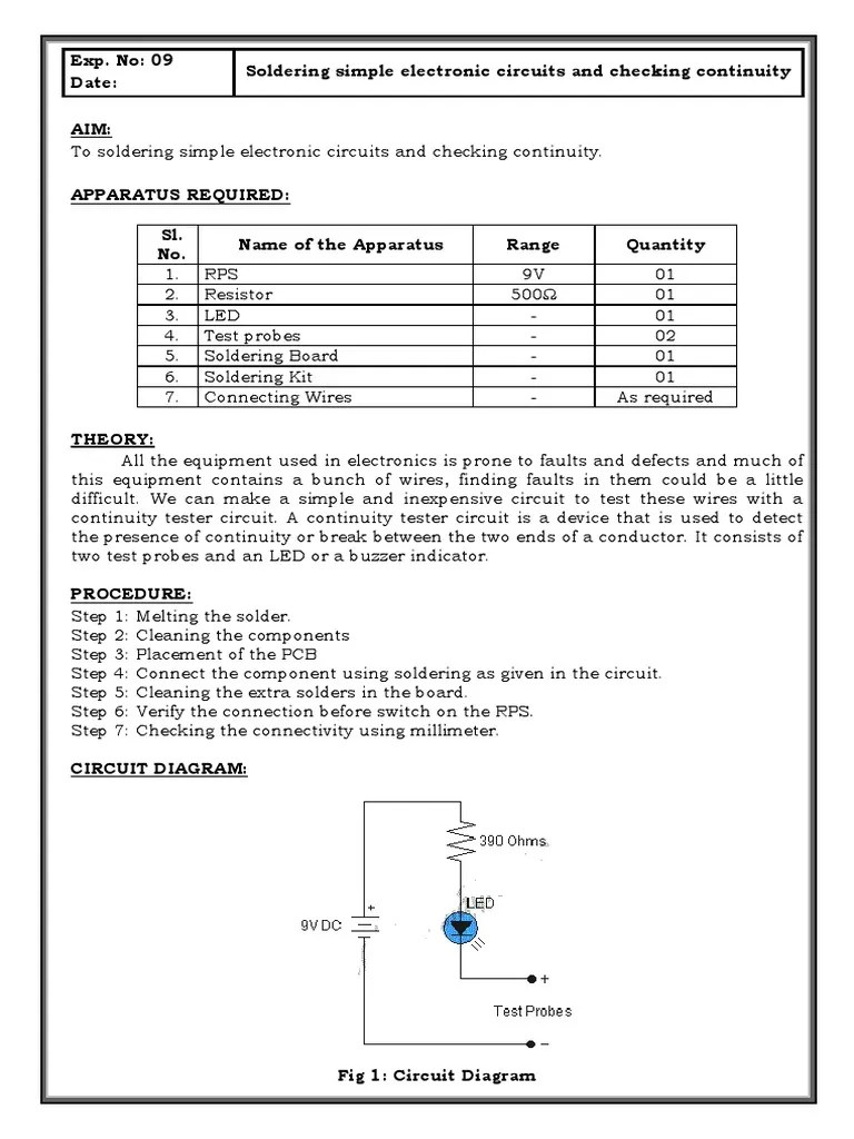 Exp. No 09 Date Soldering Simple Electronic Circuits and Checking
