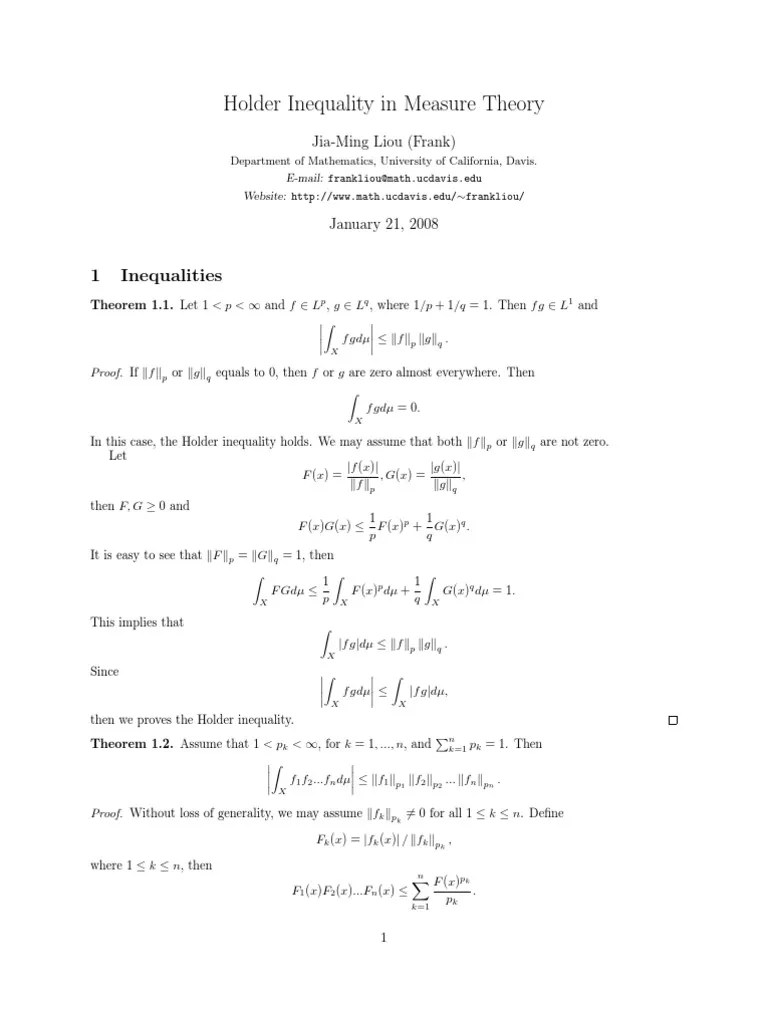 Holder Inequality in Measure Theory PDF Theorem Mathematical Logic
