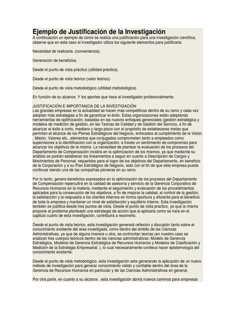 Ejemplo de Justificación de la Investigación