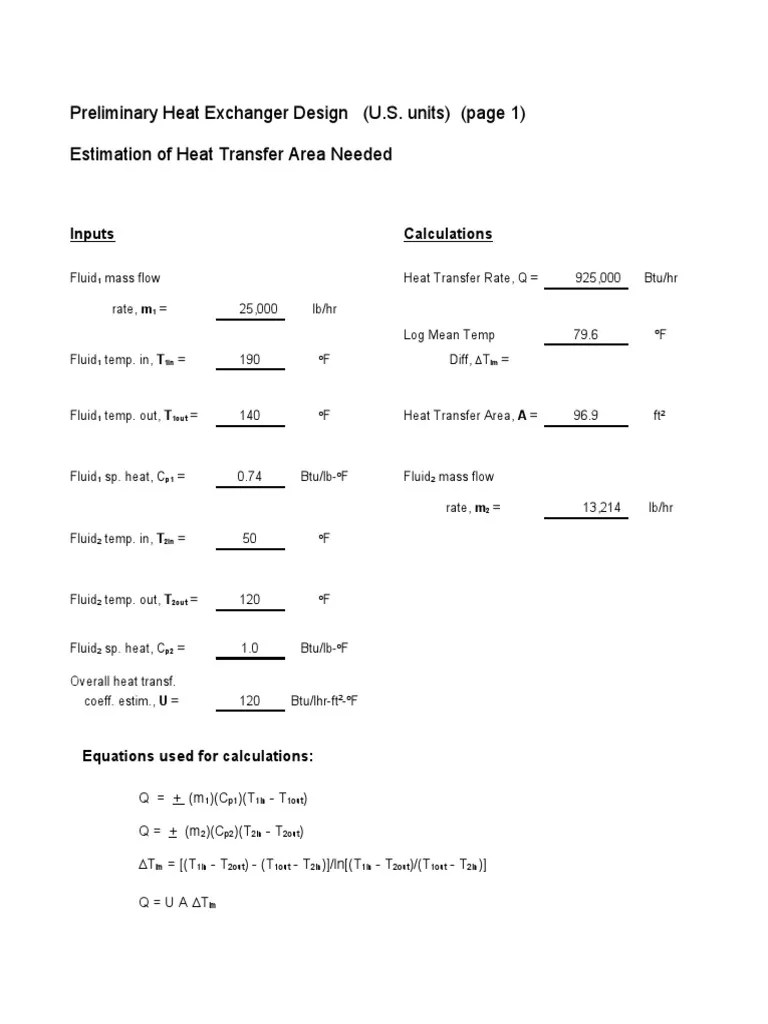 ExcelTemplate HeatExchangerDesign p1 Us Units PDF