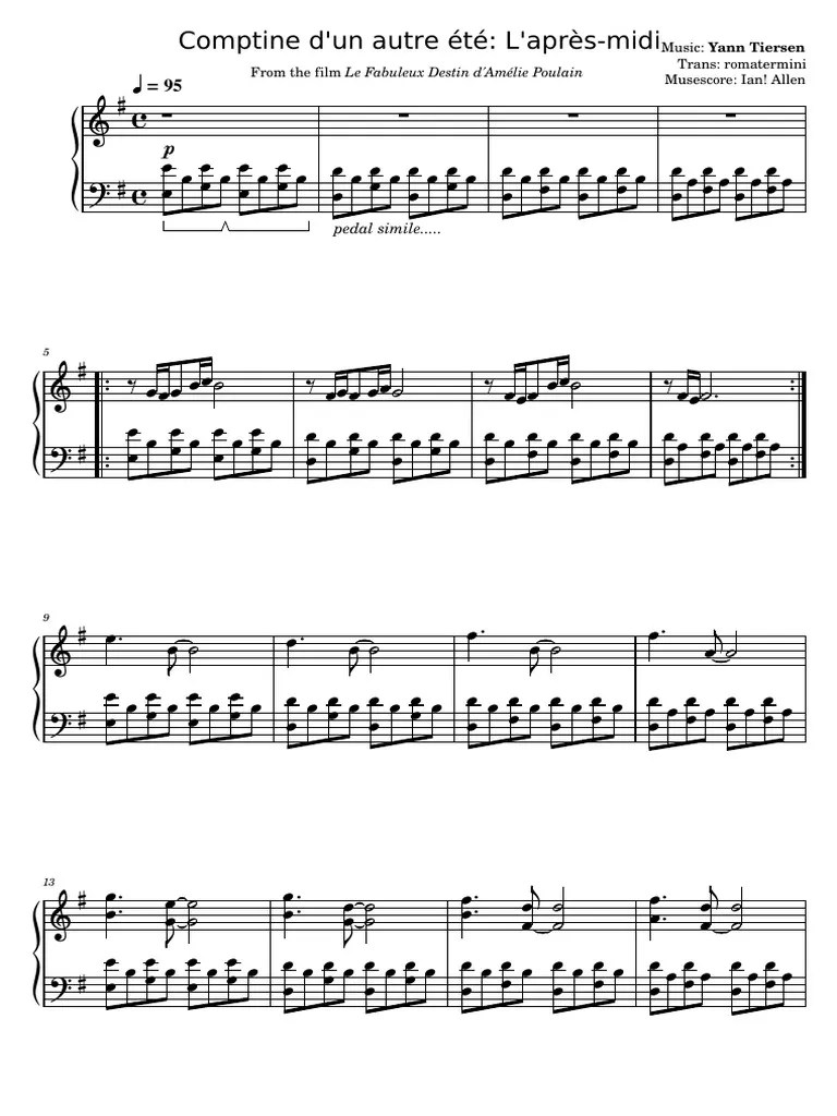 Comptine D'un Autre Été L'aprèsMidi Pedal Simile.... PDF Musical